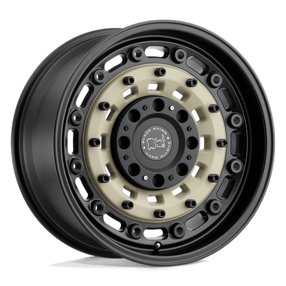 Black Rhino ARSENAL Sand On Black wheel showcasing a military-inspired design with bolted face and tactical accents.