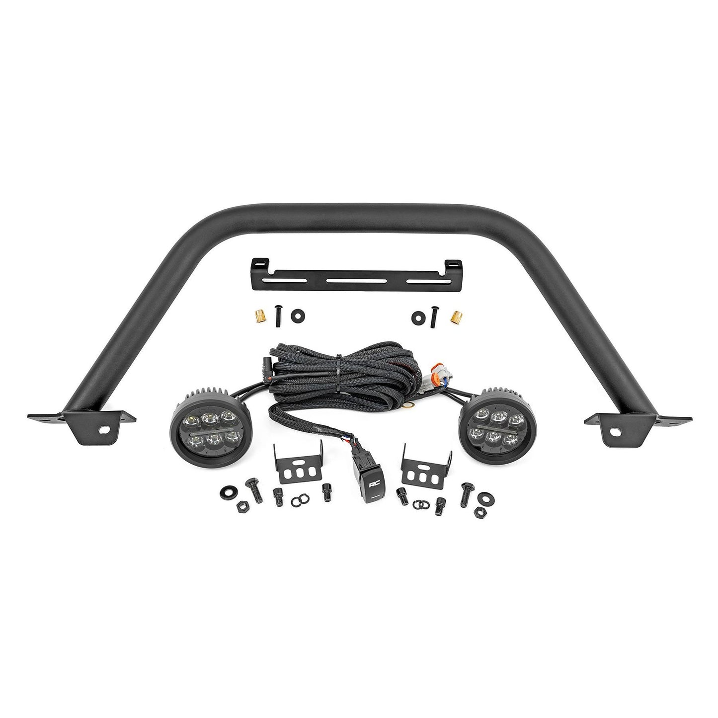 ROUGH COUNTRY Safari Bar | 3.5" Round LED (Pair) | Black | Amber DRL | OE Modular Steel | Ford Bronco (21-25) | 51111