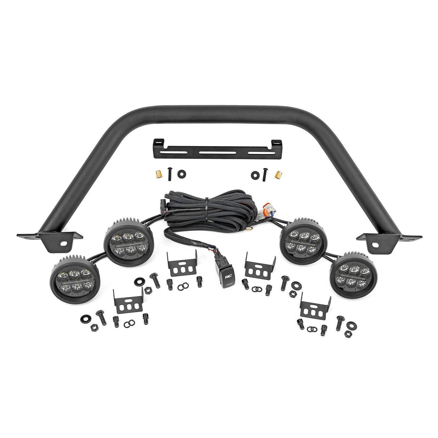 ROUGH COUNTRY Safari Bar | 3.5" Round LED (Quad) | Black | Amber DRL | OE Modular Steel | Ford Bronco (21-25) | 51112