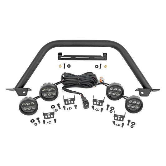 ROUGH COUNTRY Safari Bar | 3.5" Round LED (Quad) | Black | Amber DRL | OE Modular Steel | Ford Bronco (21-25) | 51112