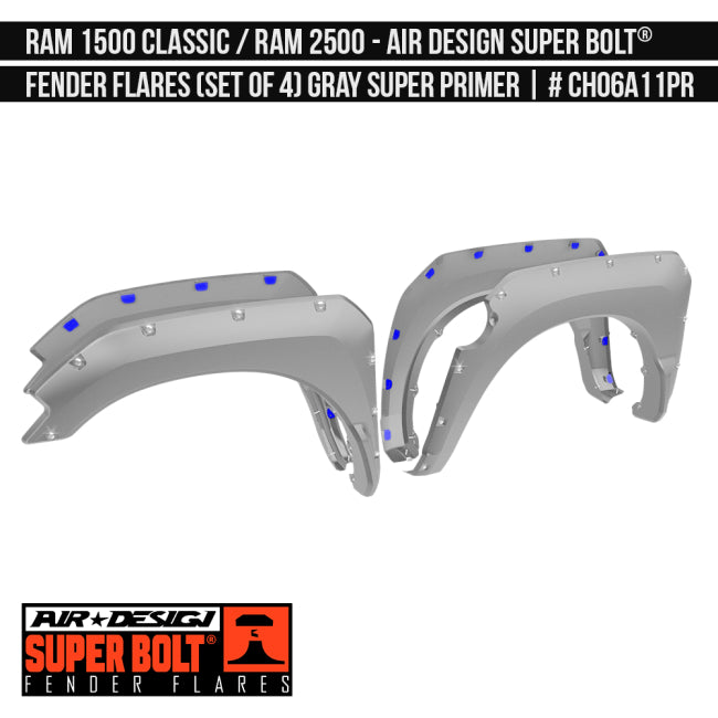 AIRDESIGN Super Bolt Fender Flares 13–18 Ram 1500 DS / 19–24 Ram 1500 Classic Gray Super Primer