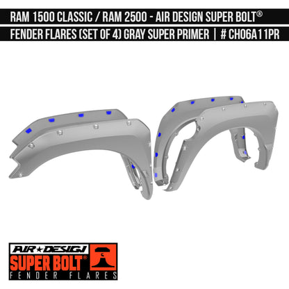 AIRDESIGN Super Bolt Fender Flares 13–18 Ram 1500 DS / 19–24 Ram 1500 Classic Gray Super Primer