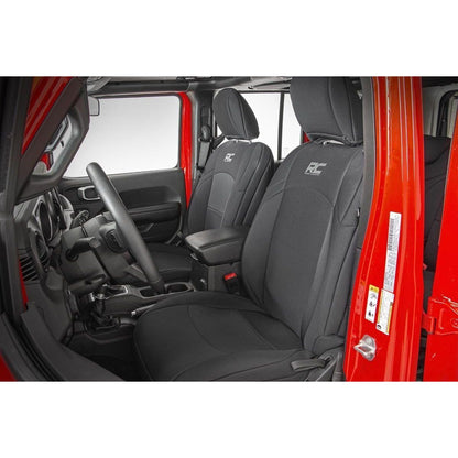 ROUGH COUNTRY Seat Covers | Front and Rear w/ Armrest | Jeep Wrangler Unlimited 4WD (18-25) | 91012