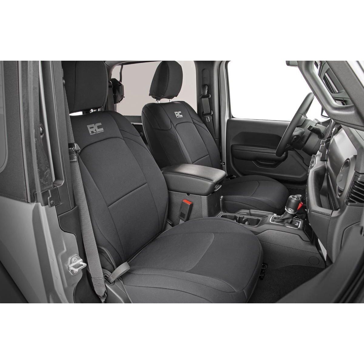 ROUGH COUNTRY Seat Covers | Front and Rear w/ Armrest | Jeep Wrangler Unlimited 4WD (18-25) | 91012