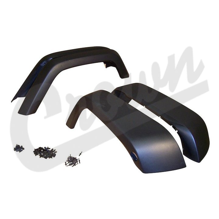 Crown Automotive 5KFK textured black four-piece fender flare kit with hardware for 2007–2018 Jeep Wrangler JK
