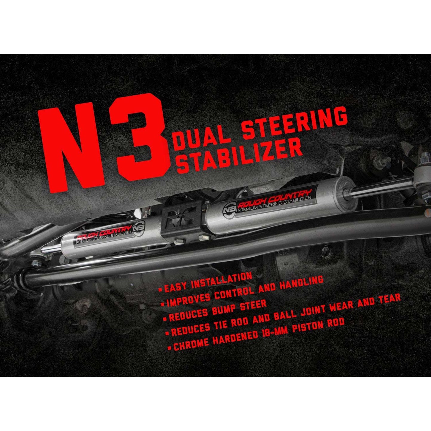 ROUGH COUNTRY | N3 Steering Stabilizer  Dual  2-8 Inch Lift  Ford Excursion (00-05)/Super Duty (99-04) | 8749030
