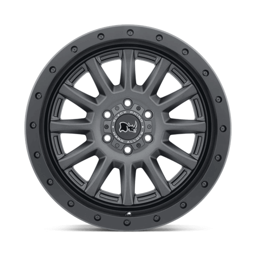 Black Rhino DUGGER Gun Black wheel featuring a 12-spoke design and rock guard ring for off-road protection.