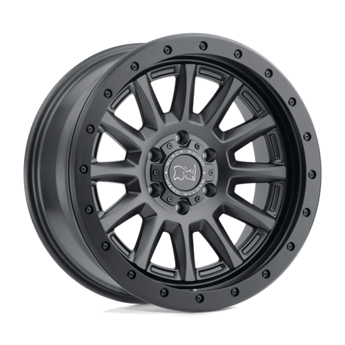 Black Rhino DUGGER Gun Black wheel showcasing 12-spoke design and rock guard ring for off-road durability.