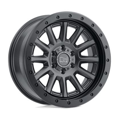 Black Rhino DUGGER Gun Black wheel showcasing 12-spoke design and rock guard ring for off-road durability.