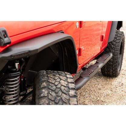 ROUGH COUNTRY Oval Nerf Steps | 4 Door | Black | Jeep Wrangler Unlimited 4WD (2018-2025) | 21016