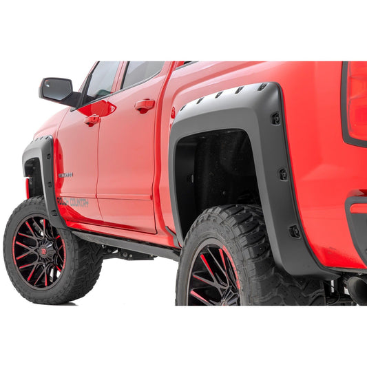 ROUGH COUNTRY Pocket Fender Flares | 6'7" & 8' Bed | GBA Black | Chevy Silverado 1500 (14-18)/ 2500HD (15-19) | F-C11412B-GBA