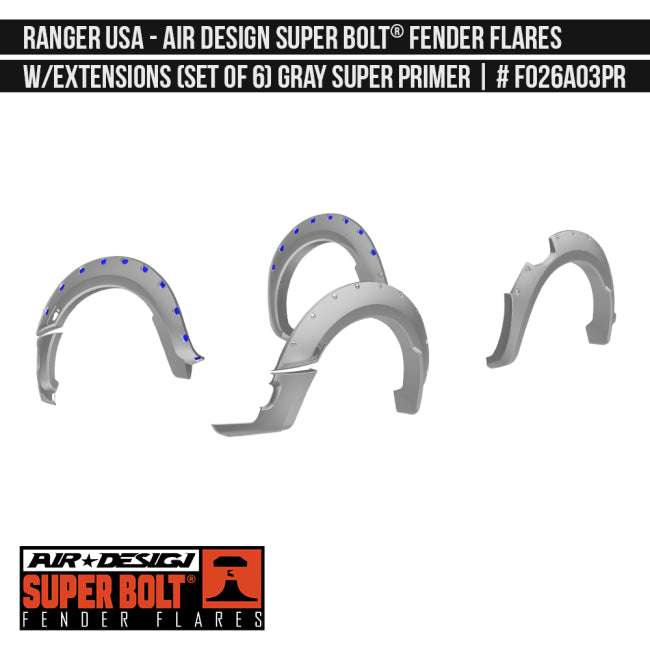 AIRDESIGN Super Bolt Fender Flares 19–23 Ford Ranger Gray Super Primer