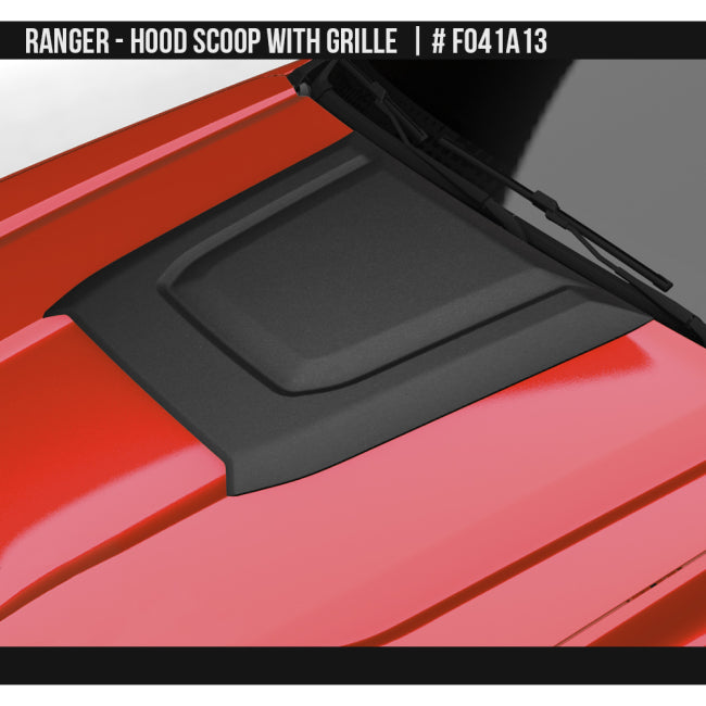 AIRDESIGN | Hood Scoop with Grille Satin Black | 24–25 Ford Ranger | FO41A13