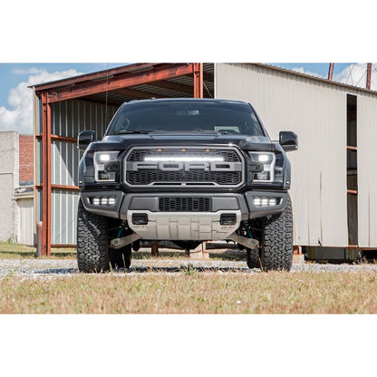 ROUGH COUNTRY LED Light Kit | Grille Mount | 30" Black Single Row | White DRL | Ford Raptor (17-20) | 70701BLDRL