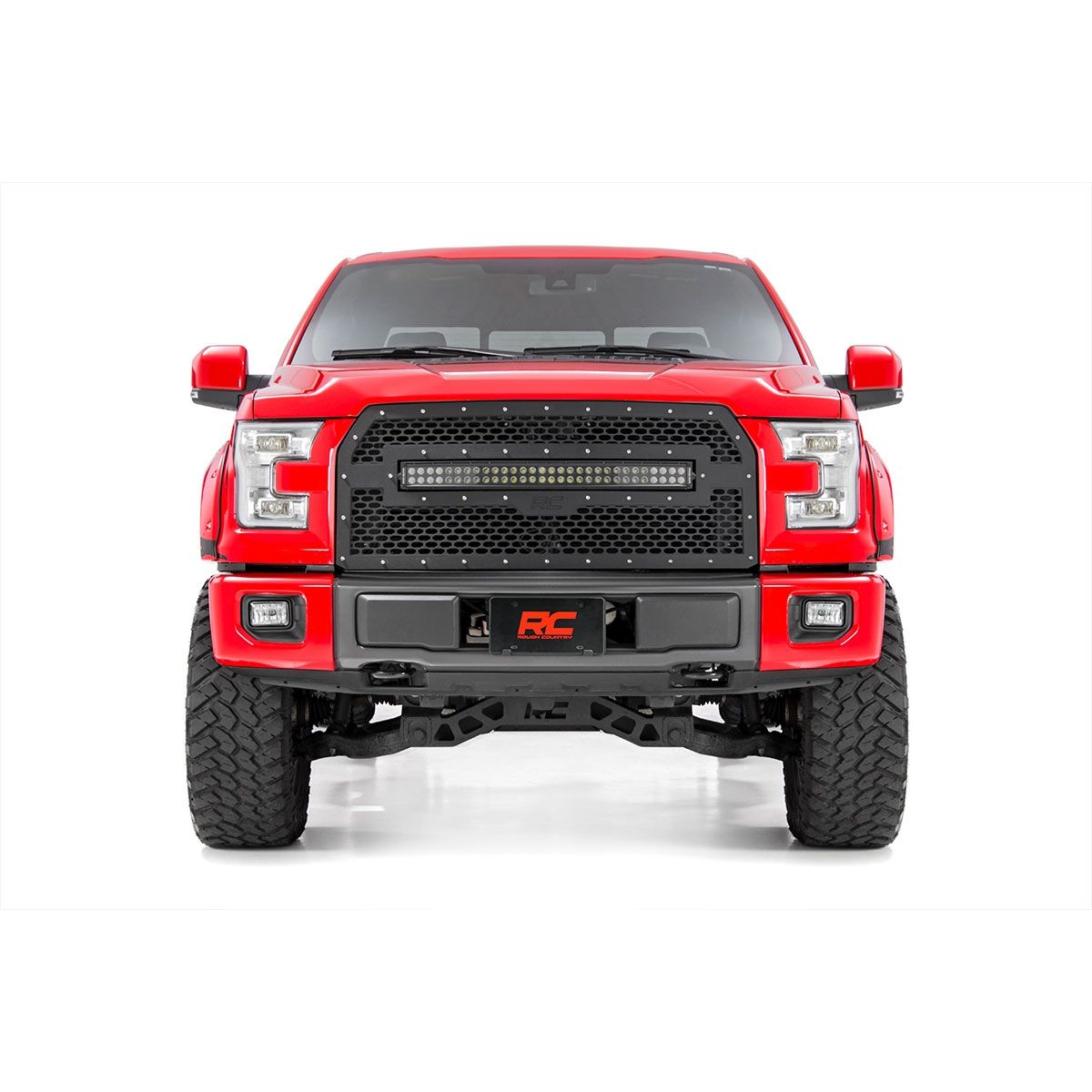 ROUGH COUNTRY Mesh Grille | 30" Dual Row LED | Black | Amber DRL | Ford F-150 (15-17) | 70193BDA