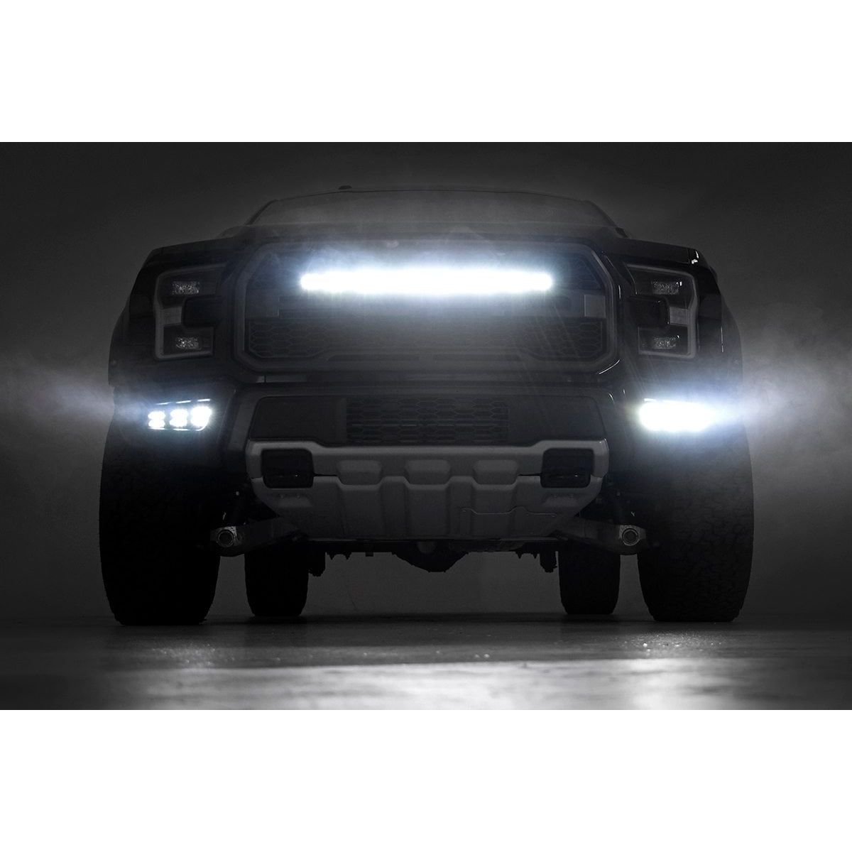 ROUGH COUNTRY LED Light Kit | Fog Mount | Triple 2" Black Pair | Amber DRL | Ford Raptor (17-20) | 70700DRLA