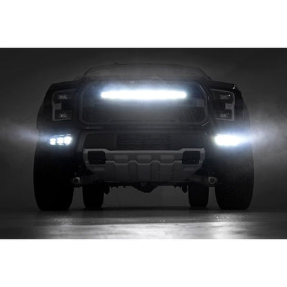 ROUGH COUNTRY LED Light Kit | Grille Mount | 30" Black Single Row | White DRL | Ford Raptor (17-20) | 70701BLDRL