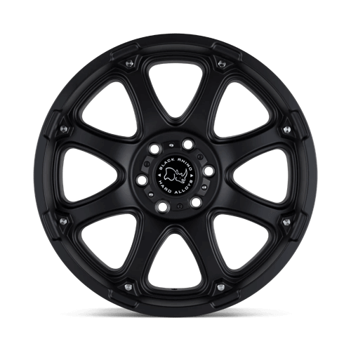 Black Rhino GLAMIS Matte Black wheel showcasing its robust 8-spoke design and matte finish.