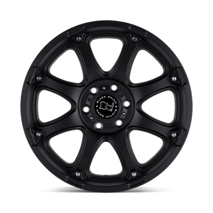 Black Rhino GLAMIS Matte Black wheel showcasing its robust 8-spoke design and matte finish.