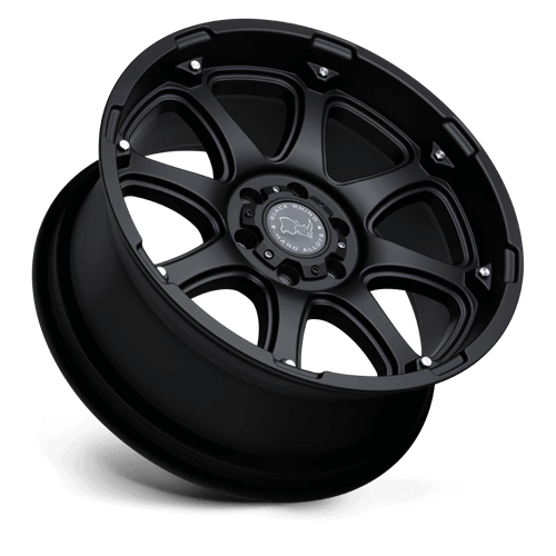 Black Rhino GLAMIS Matte Black wheel showcasing a bold 8-spoke design and durable monoblock construction.