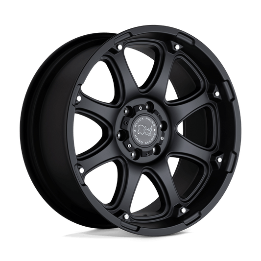 Black Rhino GLAMIS Matte Black wheel showcasing an 8-spoke design and robust monoblock construction.