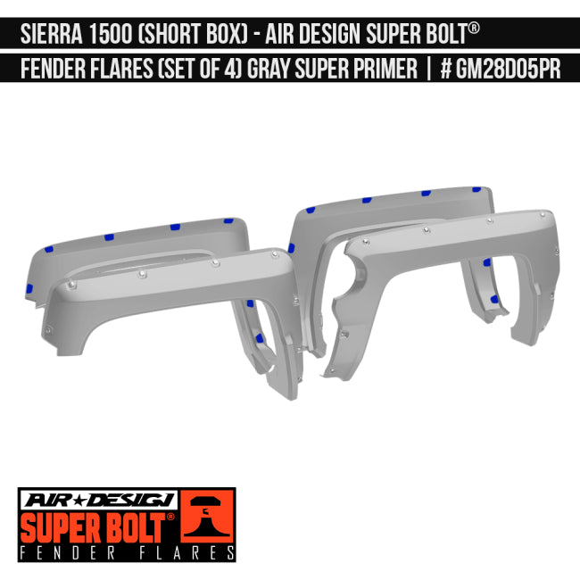 AIRDESIGN Super Bolt Fender Flares 16–18 GMC Sierra 1500 Gray Super Primer