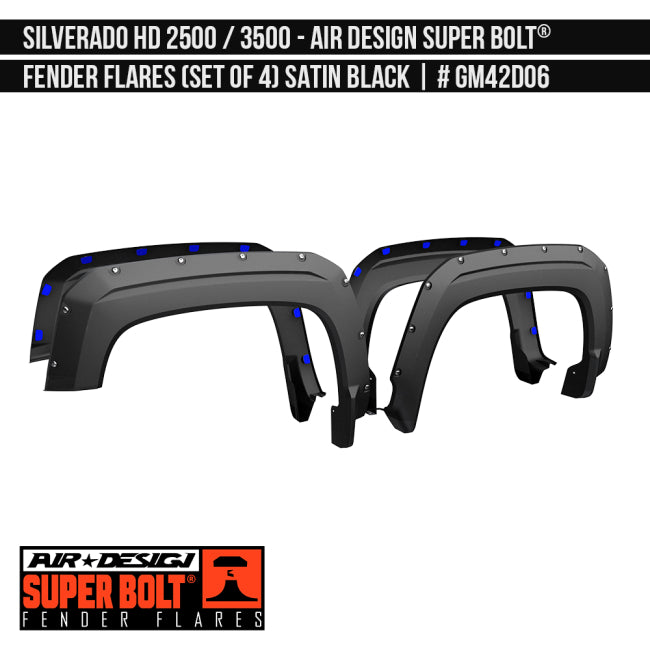 AIRDESIGN Super Bolt Fender Flares 20–23 Chevy Silverado 2500 HD Satin Black