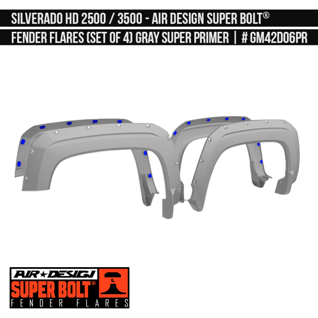 AIRDESIGN Super Bolt Fender Flares 20–23 Chevy Silverado 2500 HD Gray Super Primer