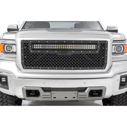 ROUGH COUNTRY Mesh Grille | 30" Dual Row LED | Black | White DRL | GMC Sierra 1500 (14-15) | 70190DRL