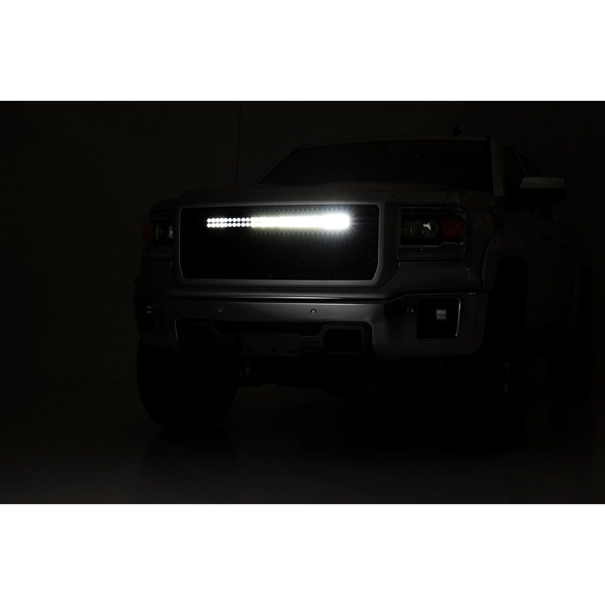 ROUGH COUNTRY Mesh Grille | 30" Dual Row LED | Black | Amber DRL | GMC Sierra 1500 (14-15) | 70190BDA