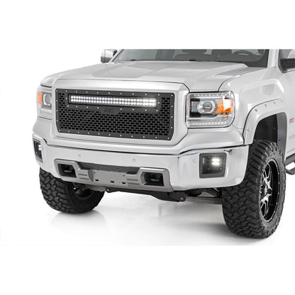 ROUGH COUNTRY Mesh Grille | 30" Dual Row LED | Black | Amber DRL | GMC Sierra 1500 (14-15) | 70190BDA