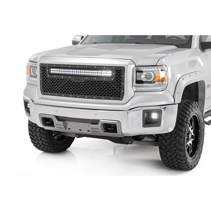 ROUGH COUNTRY Mesh Grille | 30" Dual Row LED | Black | White DRL | GMC Sierra 1500 (14-15) | 70190DRL
