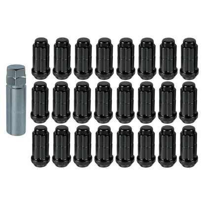 Gorilla Black Lug Nuts with 24 PC Wheel Kit including 20 black lug nuts and a wrench for vehicle wheel upgrades.