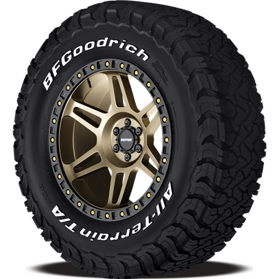 BFGoodrich All-Terrain T/A KO3 tire mounted on wheel for Jeep Wrangler, Ford Bronco and trucks