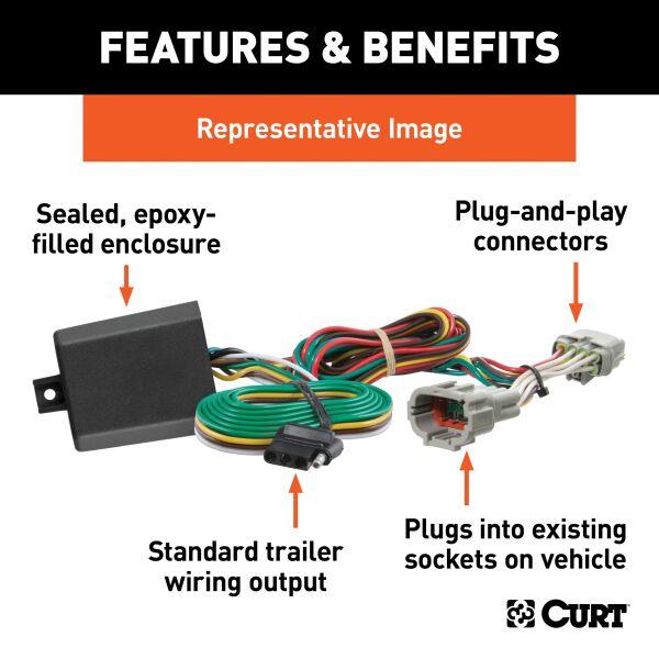 CURT MANUFACTURING | Custom Trailer Wiring Harness 4-Way Flat Output Ford Bronco | 56468