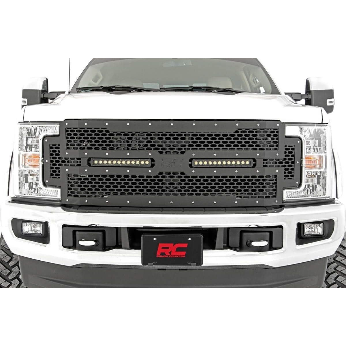 ROUGH COUNTRY Mesh Grille | 12" Dual Row LED | Black | Ford F-250/F-350 Super Duty (17-19) | 70216