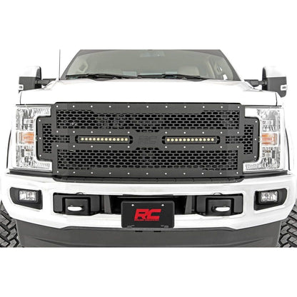 ROUGH COUNTRY Mesh Grille | 12" Dual Row LED | Black | Ford F-250/F-350 Super Duty (17-19) | 70216