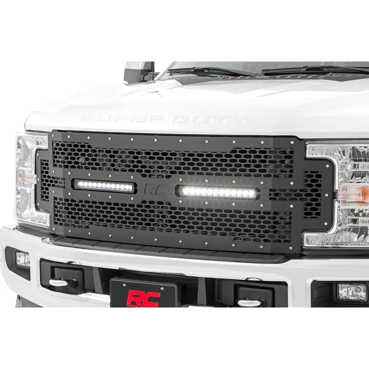 ROUGH COUNTRY Mesh Grille | 12" Dual Row LED | Black | Ford F-250/F-350 Super Duty (17-19) | 70216