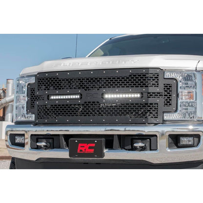 ROUGH COUNTRY Mesh Grille | 12" Dual Row LED | Black | Ford F-250/F-350 Super Duty (17-19) | 70216