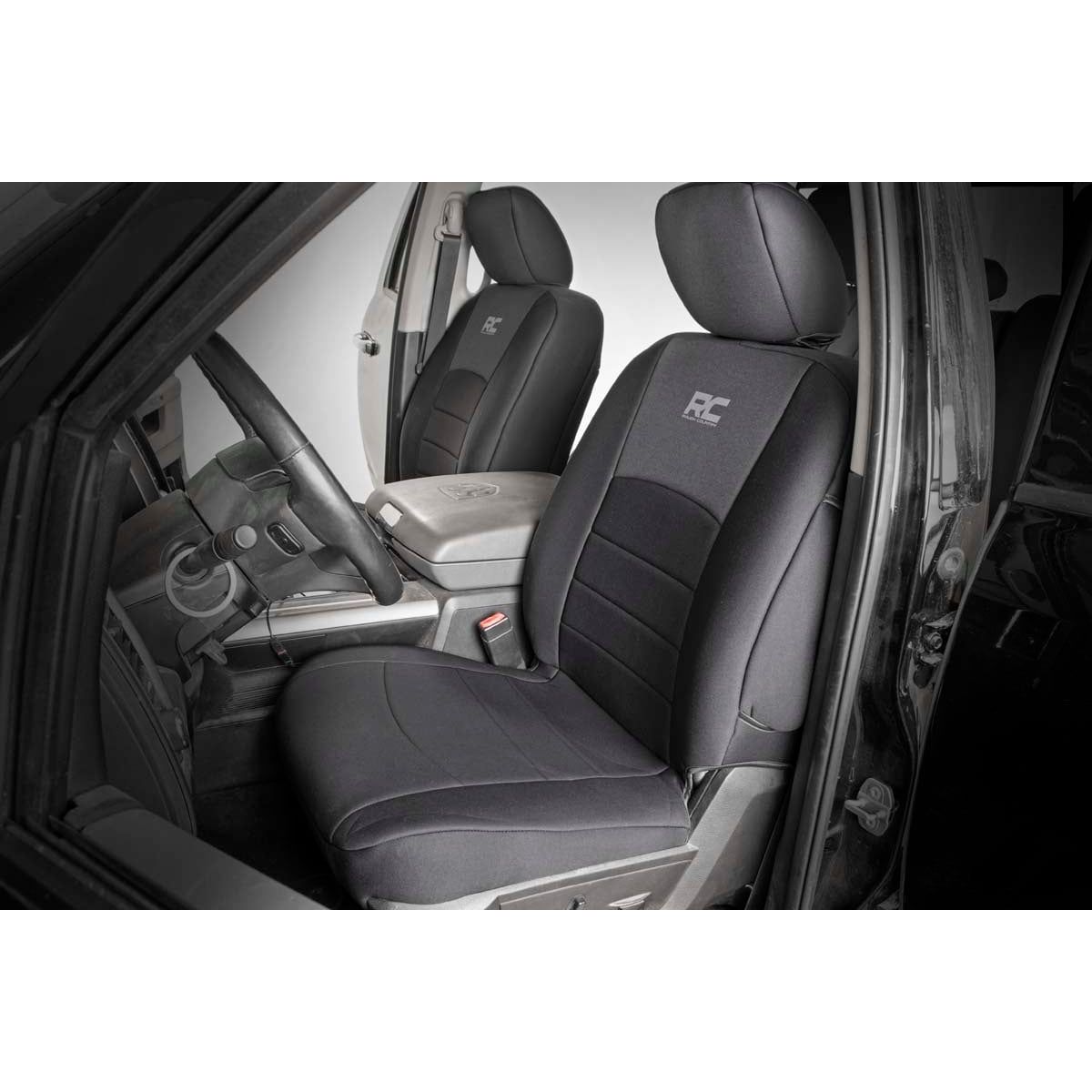 ROUGH COUNTRY Seat Covers | FR Bucket RR w/Arm Rest | Ram 1500/2500/3500 2WD/4WD (10-18) | 91029