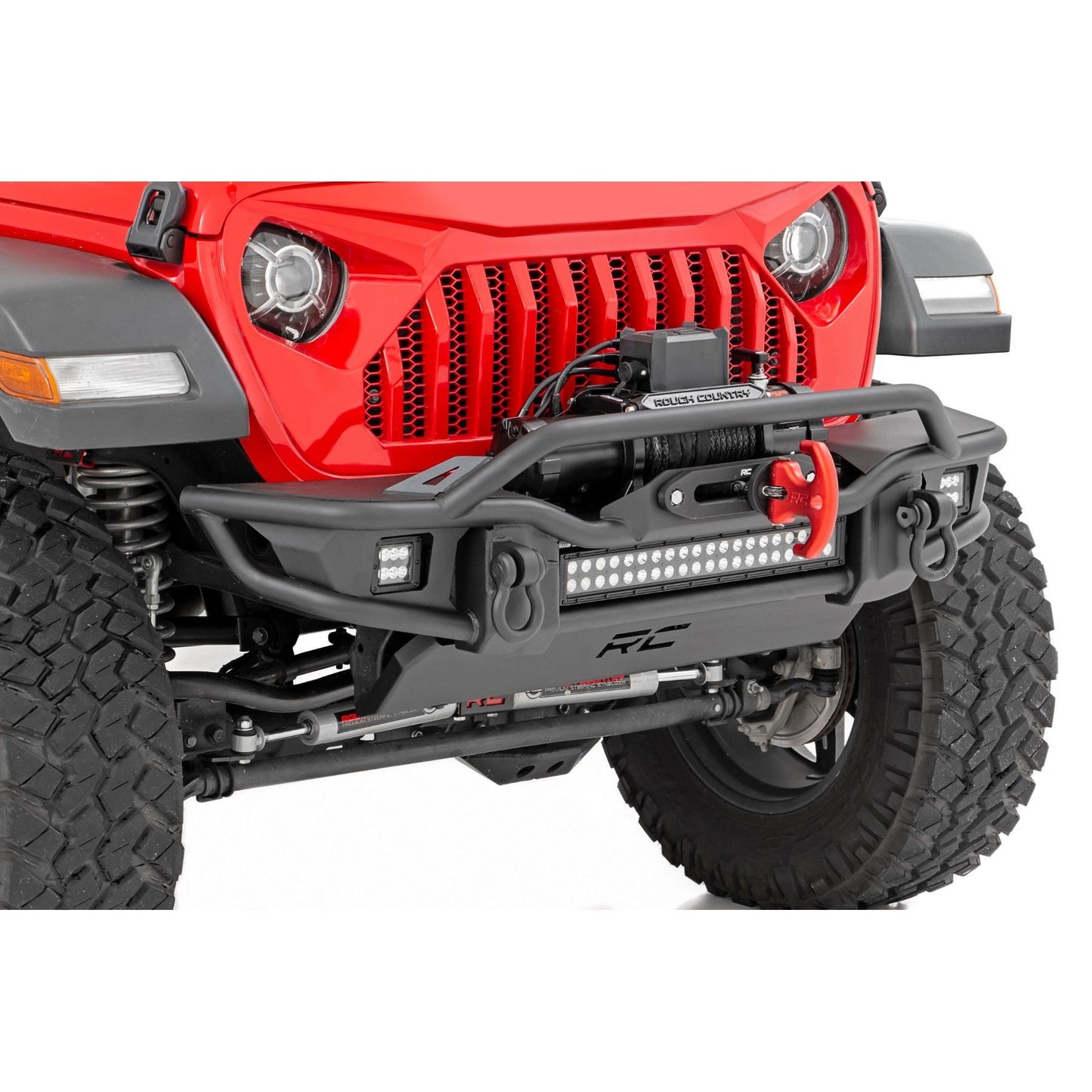 ROUGH COUNTRY Front Winch Bumper | Tubular | Skid Plate | Jeep Gladiator JT/Wrangler JK & JL/Wrangler Unlimited  | 10647