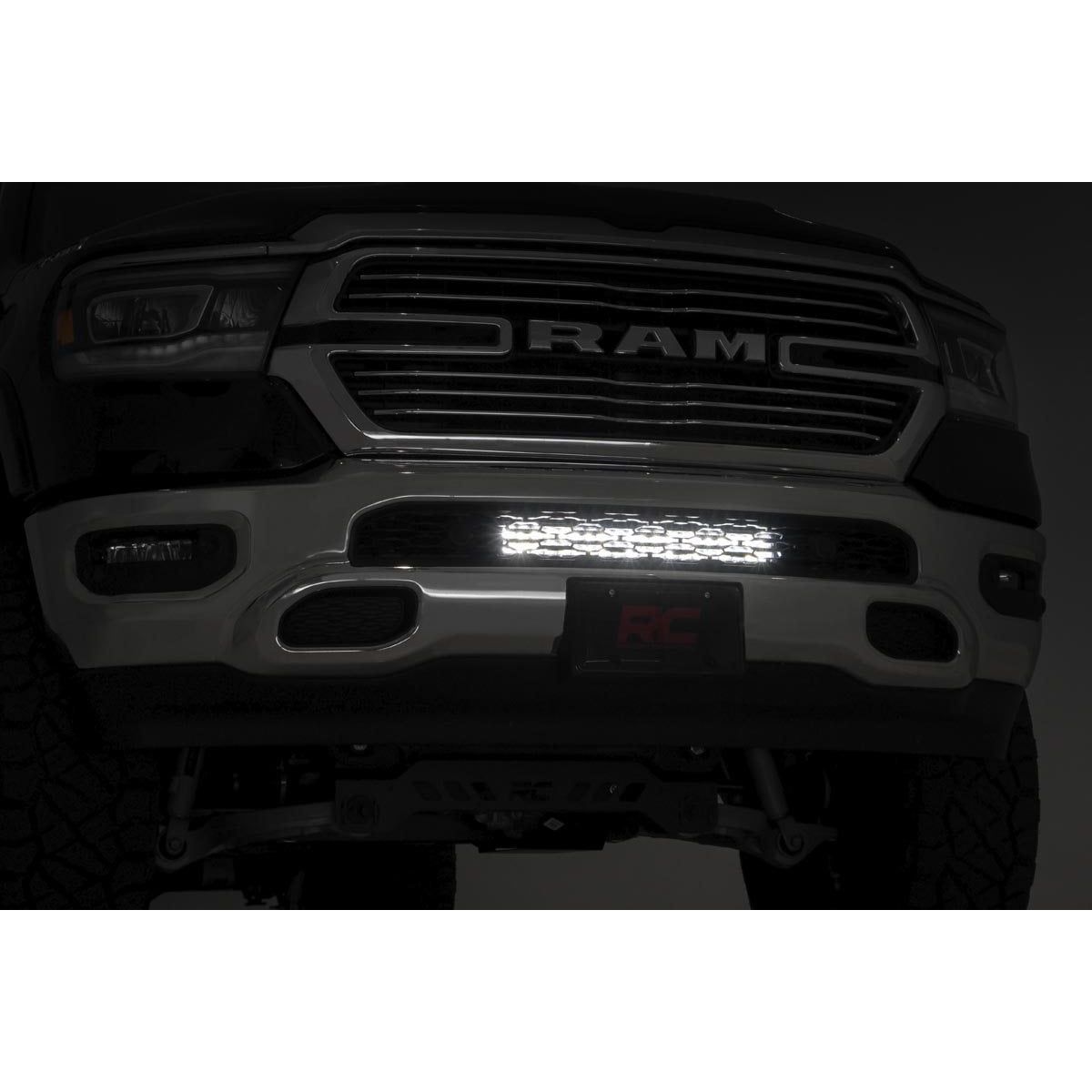 ROUGH COUNTRY LED Light Kit | Bumper Mount | 20" Chrome Dual Row | White DRL | Ram 1500 (19-24) | 70780