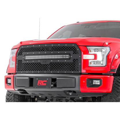 ROUGH COUNTRY Mesh Grille | 30" Dual Row LED | Black | Amber DRL | Ford F-150 (15-17) | 70193BDA