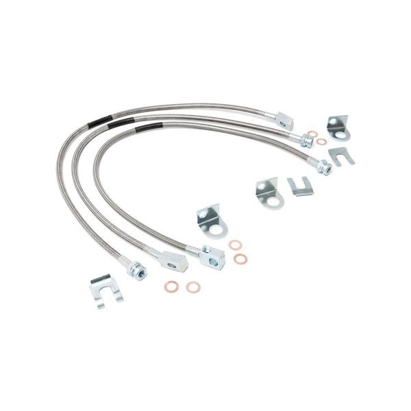 ROUGH COUNTRY | Jeep Front & Rear Stainless Steel Brake Lines  4-6in Lifts (XJ/YJ/TJ) | 89715
