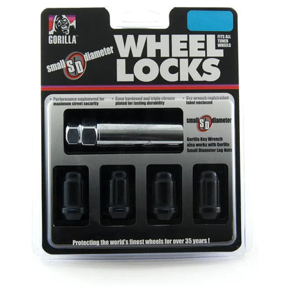 Gorilla Wheel Lock Set Set Of 4x with small diameter locks and key wrench for maximum street security.