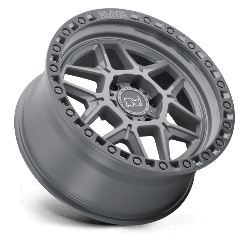 Black Rhino KELSO Battleship Gray W/ Black Ring off-road wheel design with split-spoke structure