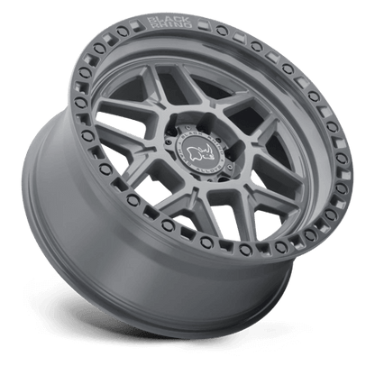 Black Rhino KELSO Battleship Gray W/ Black Ring off-road wheel design with split-spoke structure