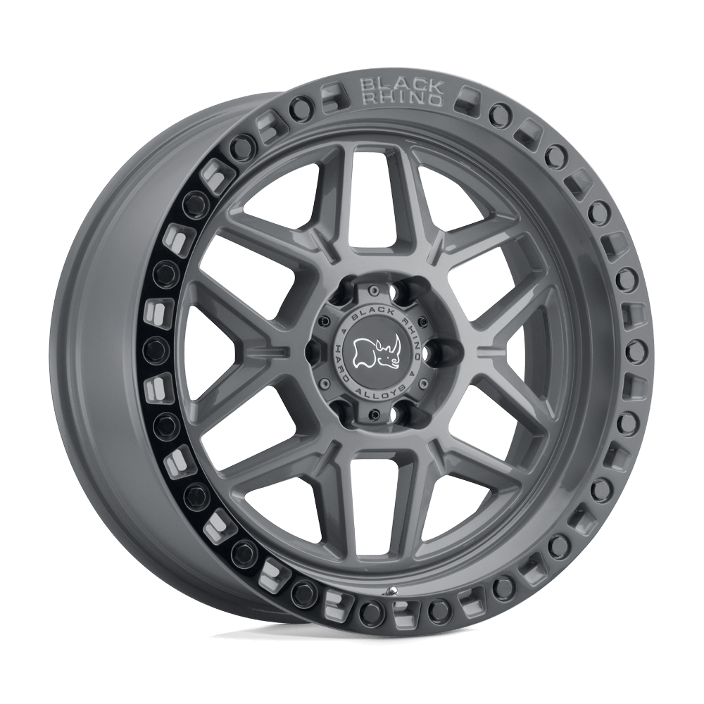 Black Rhino KELSO Battleship Gray W/ Black Ring off-road wheel with a rugged monoblock construction.