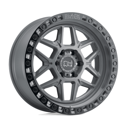 Black Rhino KELSO Battleship Gray W/ Black Ring off-road wheel with a rugged monoblock construction.