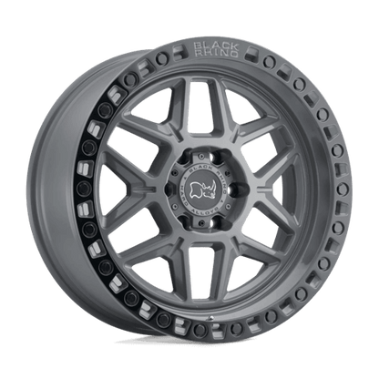 Black Rhino KELSO Battleship Gray W/ Black Ring off-road wheel with rugged monoblock design.